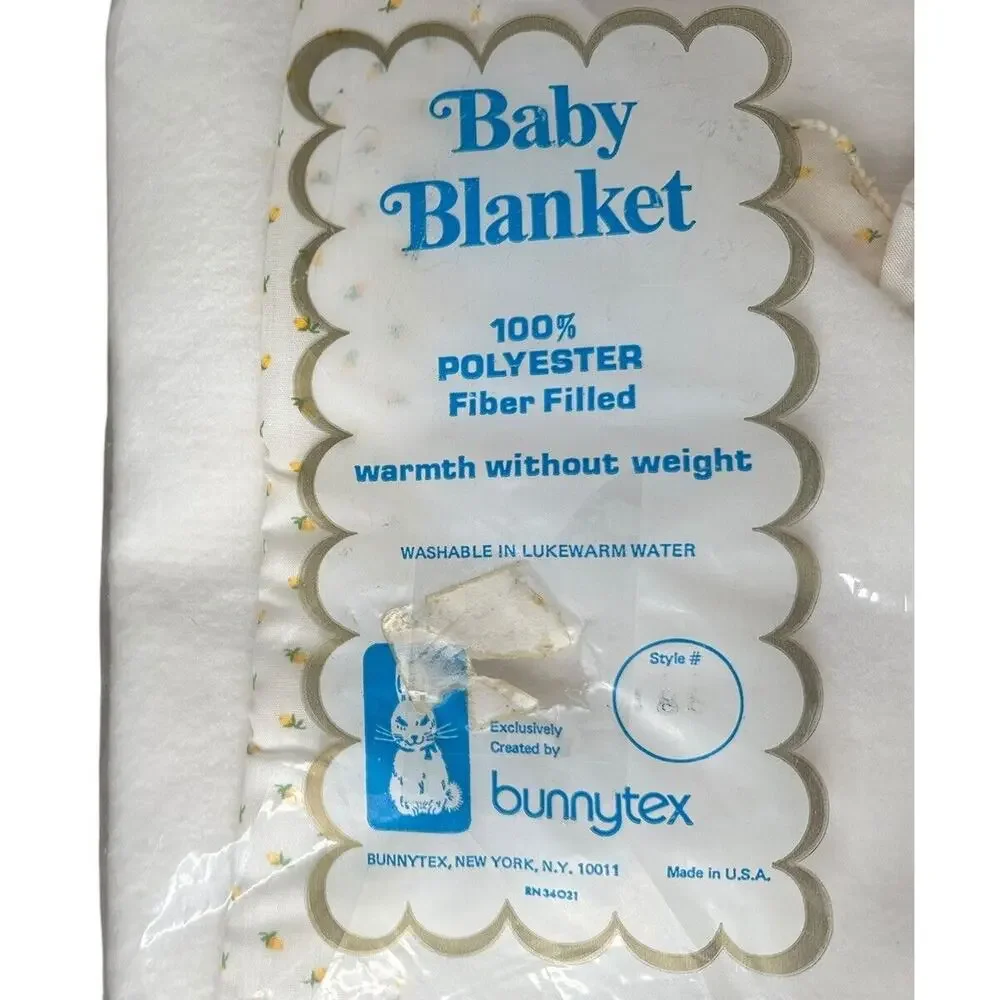 Vtg Bunnytex Baby Blanket Yellow White & Matching Teddy Lovey Unisex Floral Trim